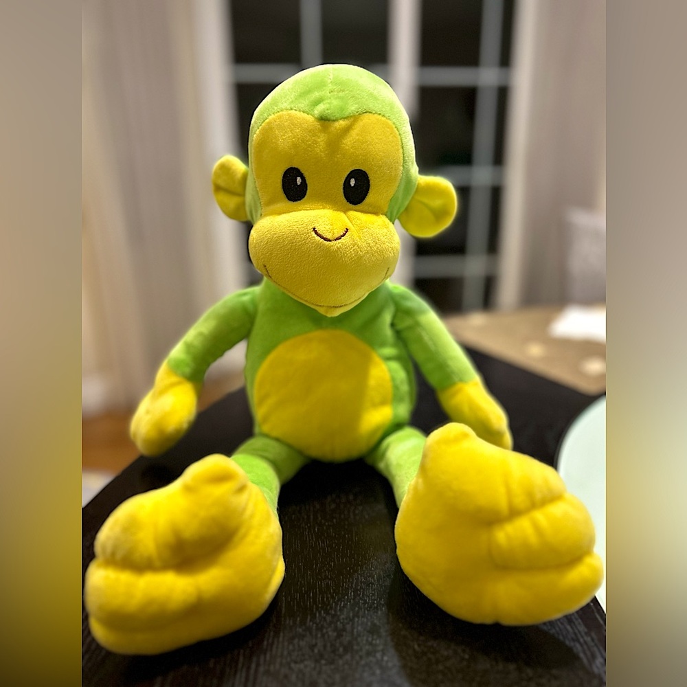 EUC Big T Toys plush stuffed animal Monkey green and yellow 10”